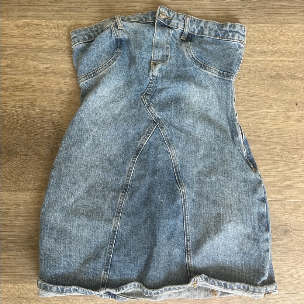 Zara Blue Denim Strapless Dress